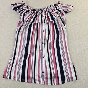 Vintage Caren Sport Striped Off Shoulder Top USA Womens 2X Pink Navy
